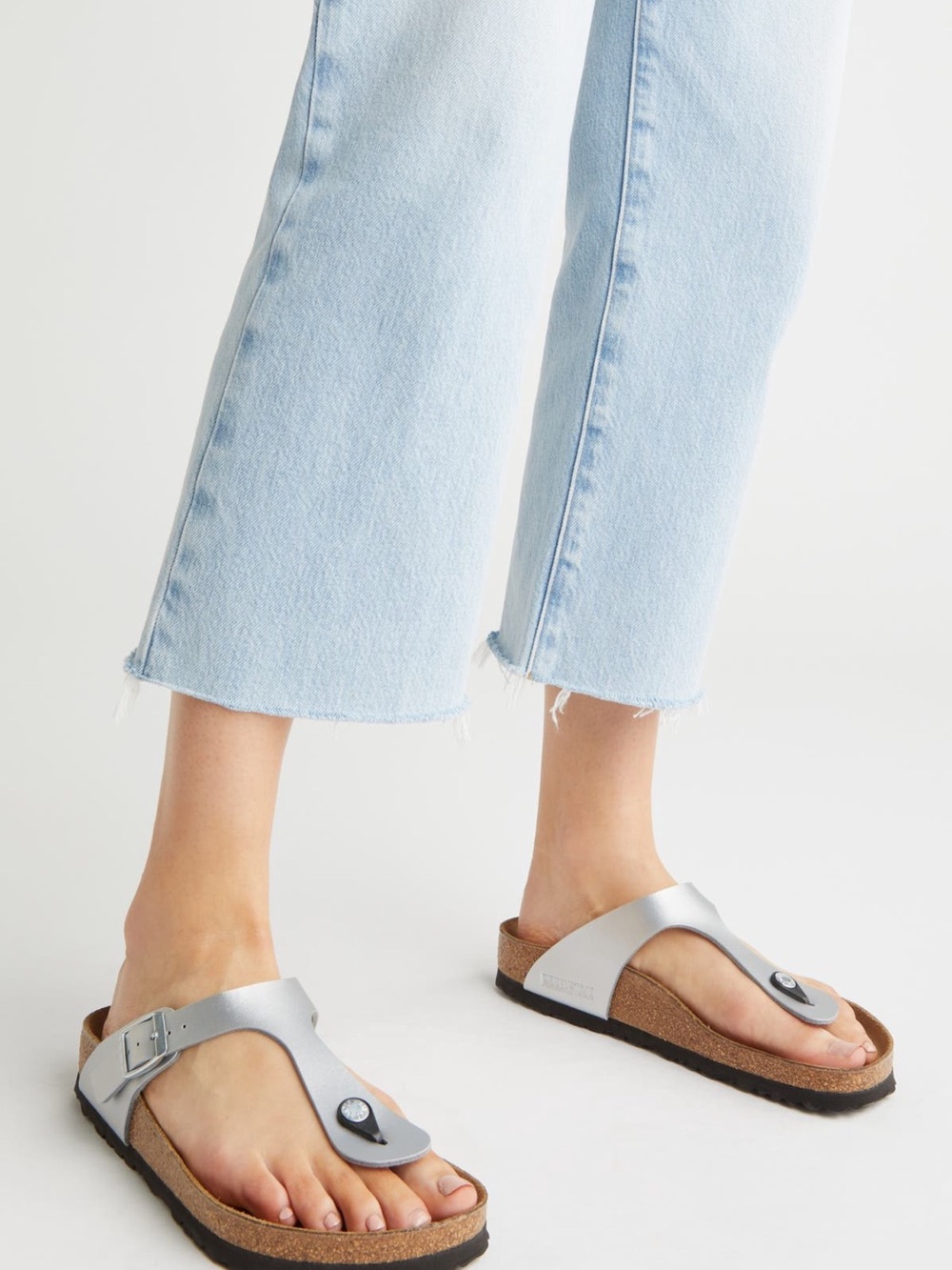 Birkenstock Gizeh Birko-Flor Silver Metallic Thong Sandals